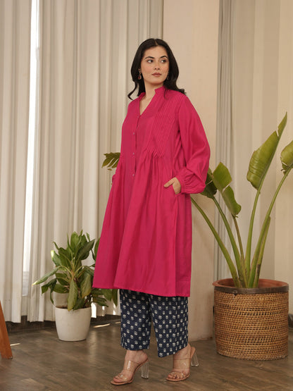 Aayat - Pintuck Flared Kurta with Block Print Pants