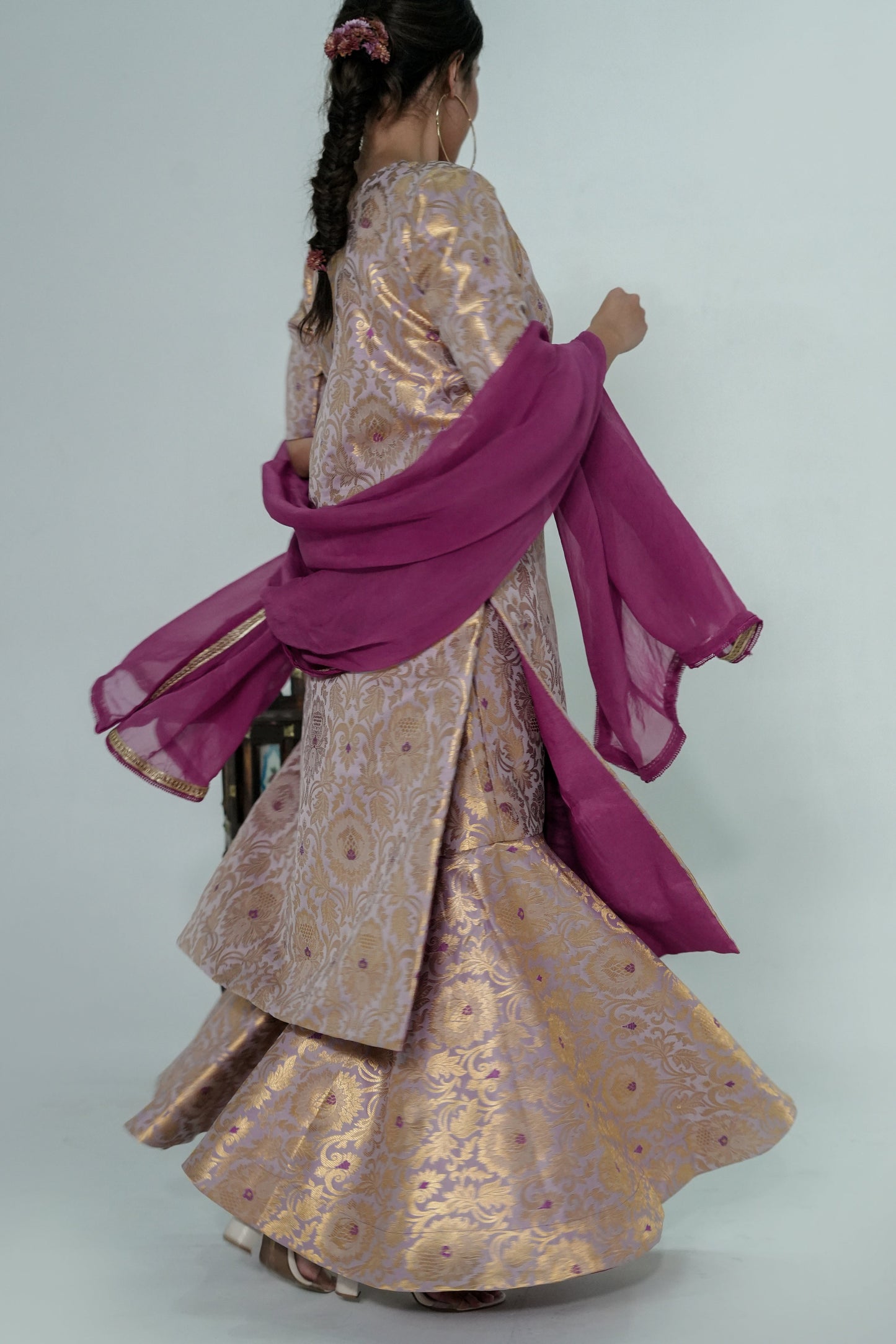 Meera Banarasi Silk Brocade Gharara Set - Lavender