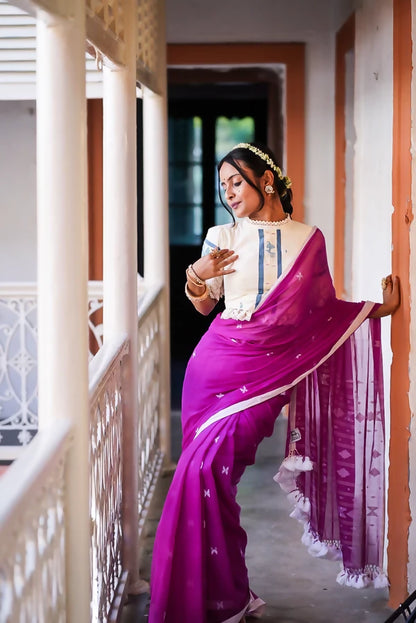 Beautiful Melody Purple Cotton Jamdani Saree