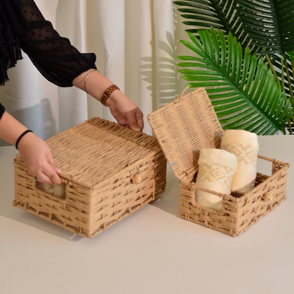 Raffia Storage Boxes with Lid- Set of 2