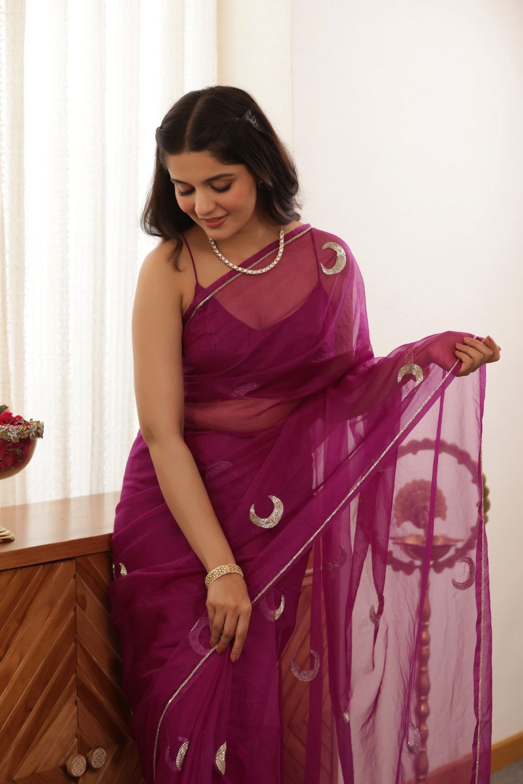 Chand Hand Embroidered Silk Organza Saree