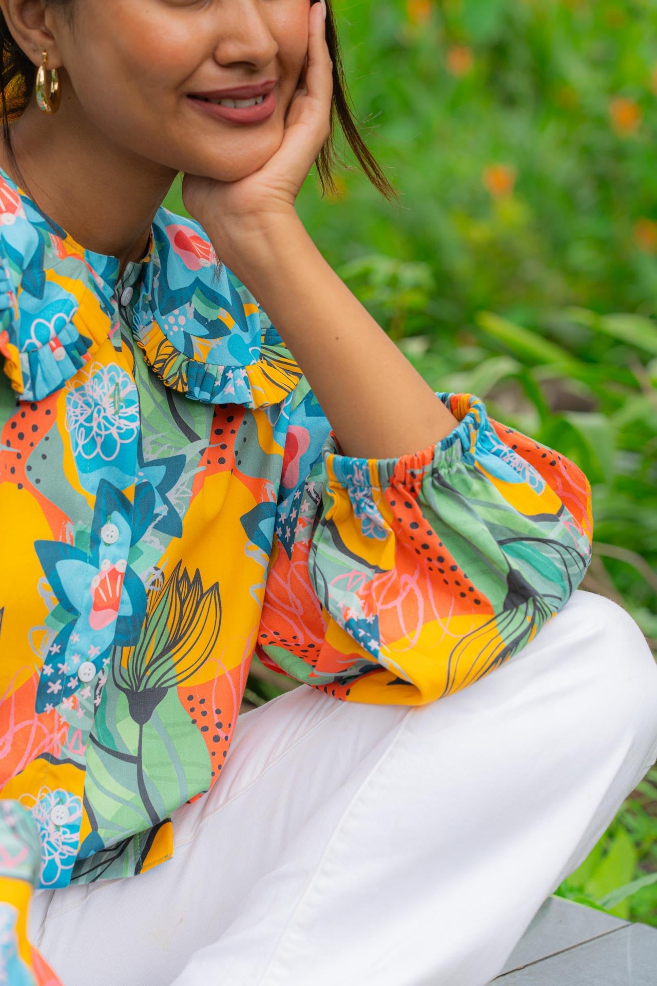 Picnic Date Blooming Love Cotton Collared Top