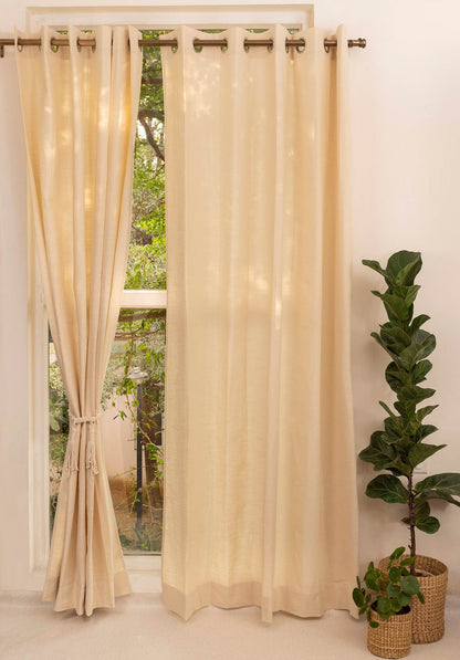 Room Darkening - Solid Cream Cotton Plain Curtain