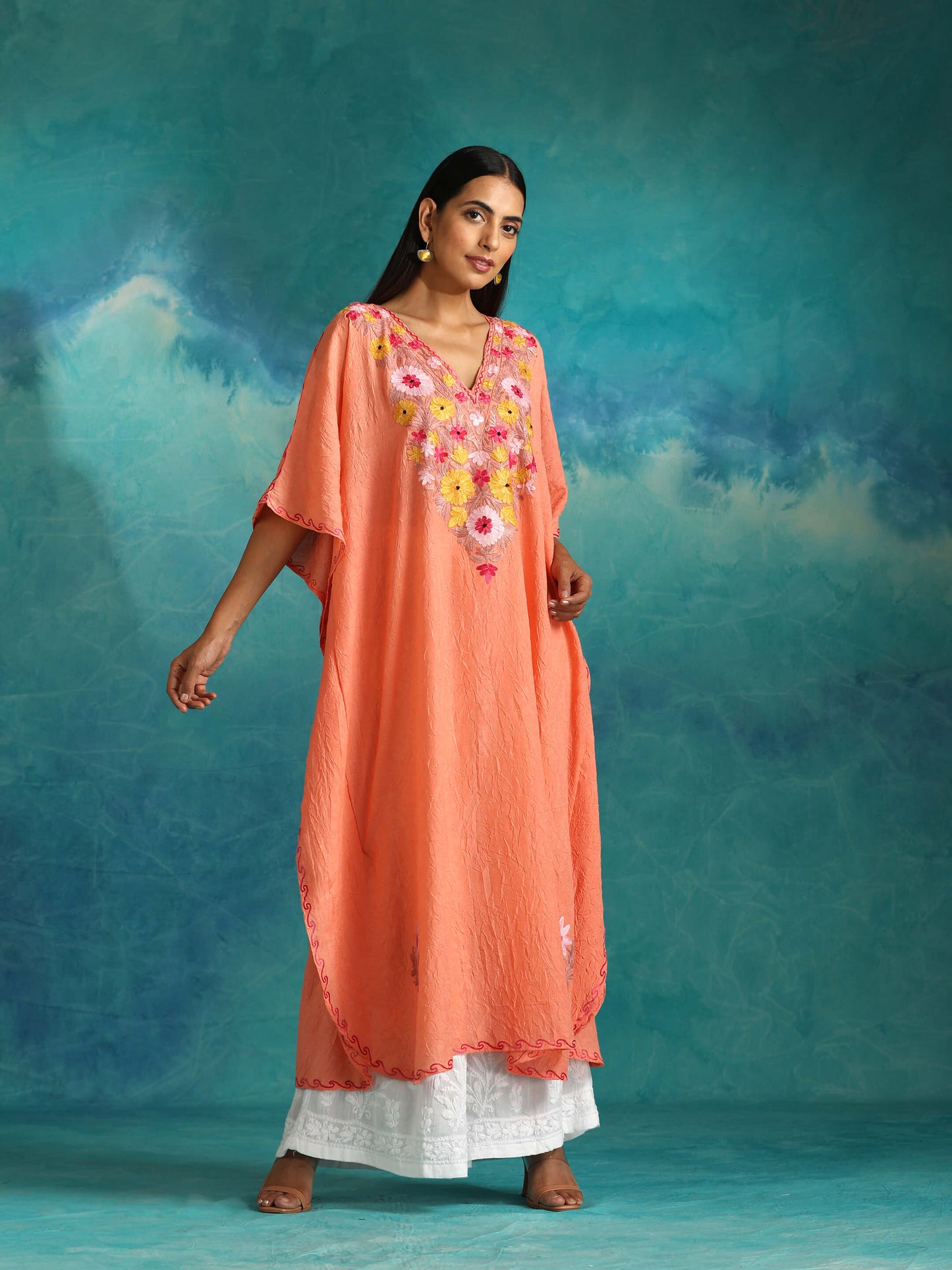 Creamy Peach Kashmiri Kaftan