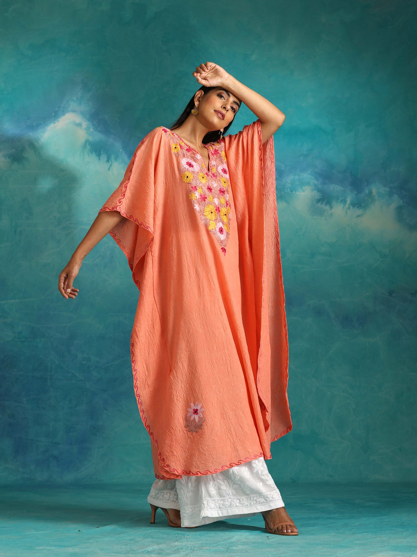 Creamy Peach Kashmiri Kaftan