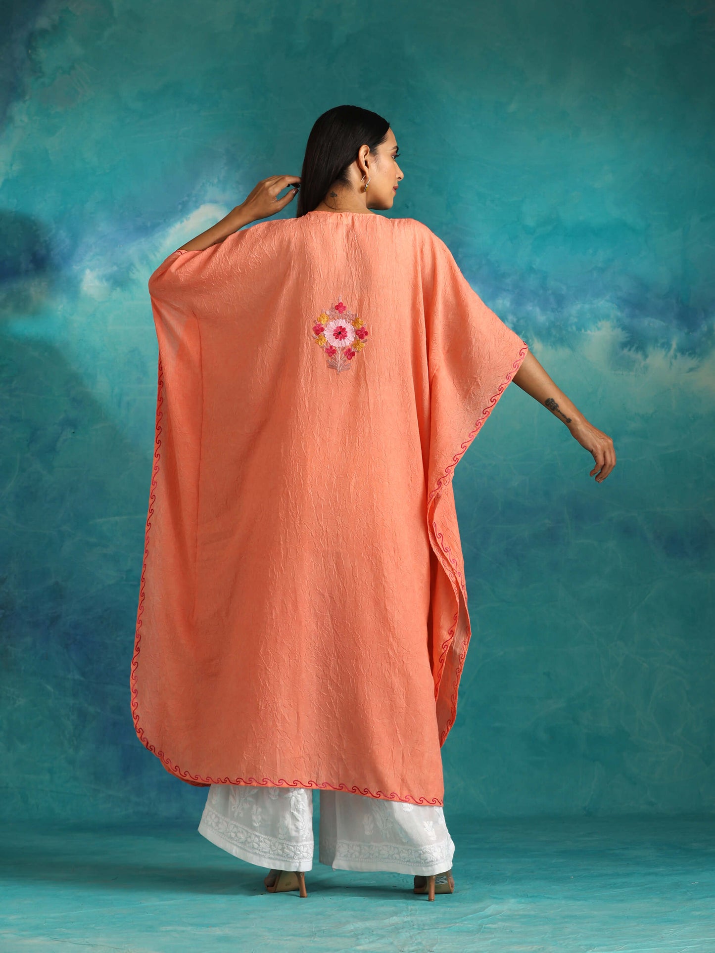 Creamy Peach Kashmiri Kaftan