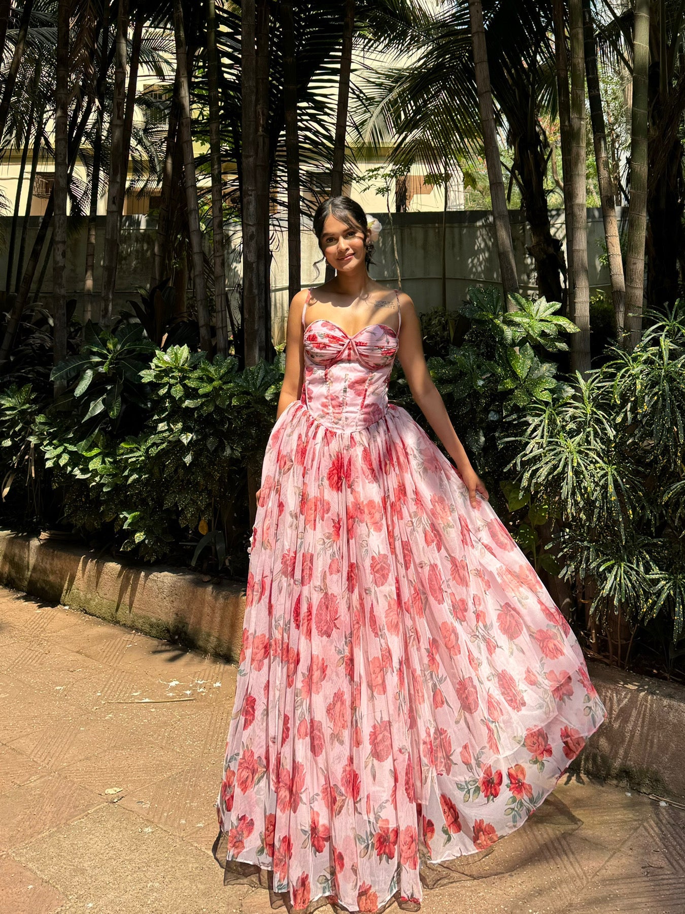 Floral Pink Padded Corset Gown