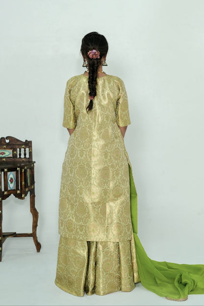 Meera Banarasi Silk Brocade Gharara Set - Green