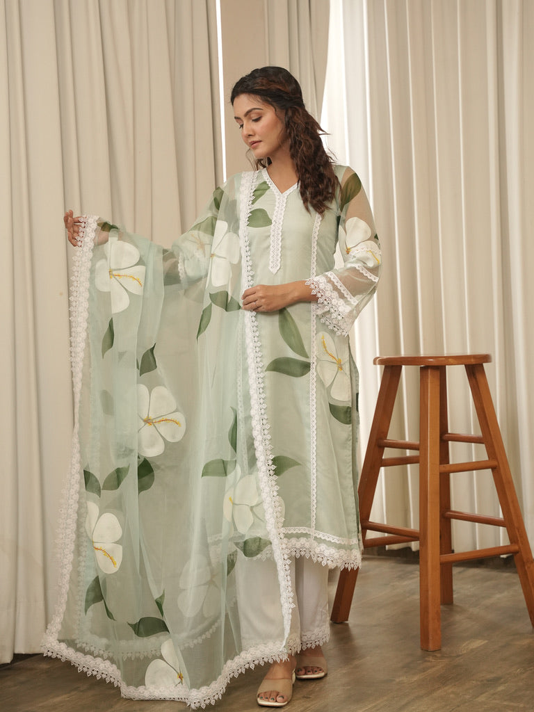 Handpainted Phool Organza Suit Set