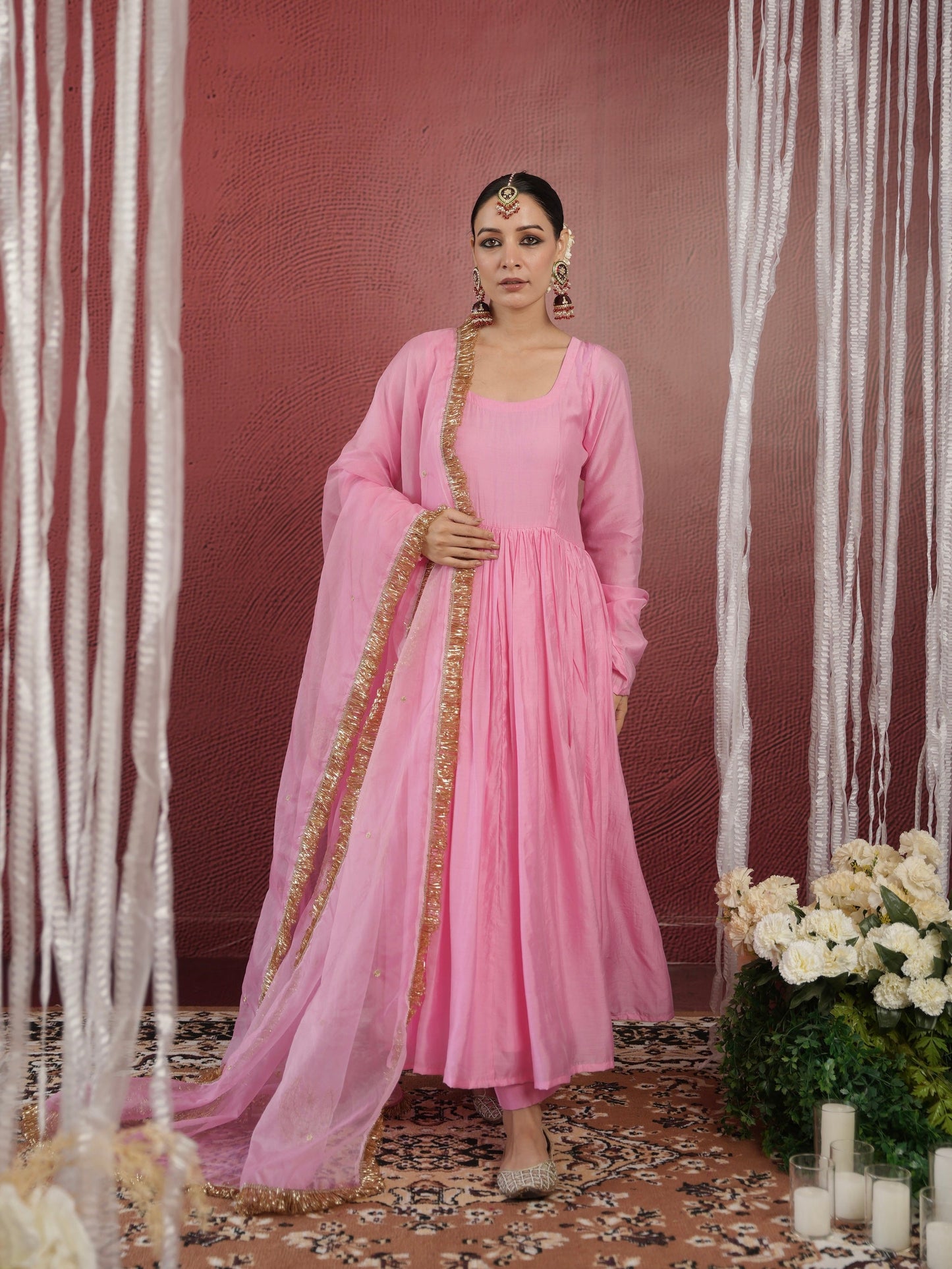 Chaand Pink Chanderi Zari Suit Set