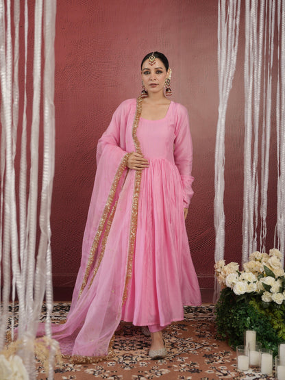 Chaand Pink Chanderi Zari Suit Set