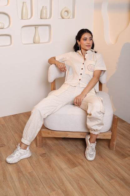 Beige Chic Front Button Athleisure Co-ord Set