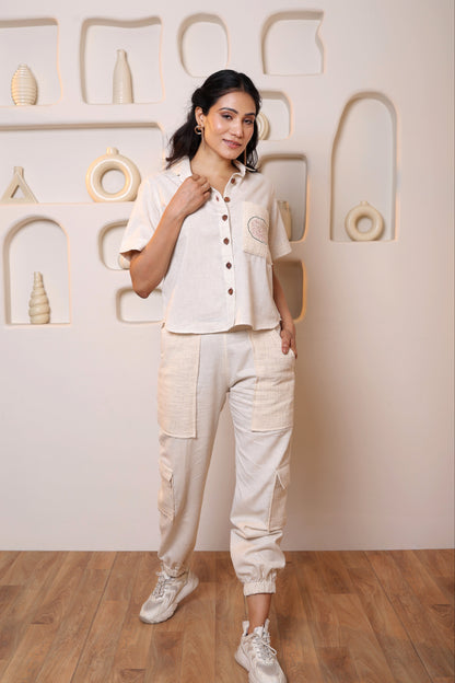 Beige Chic Front Button Athleisure Co-ord Set