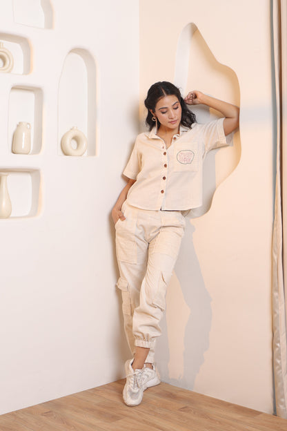 Beige Chic Front Button Athleisure Co-ord Set