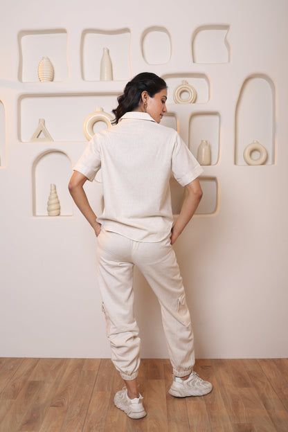 Beige Chic Front Button Athleisure Co-ord Set