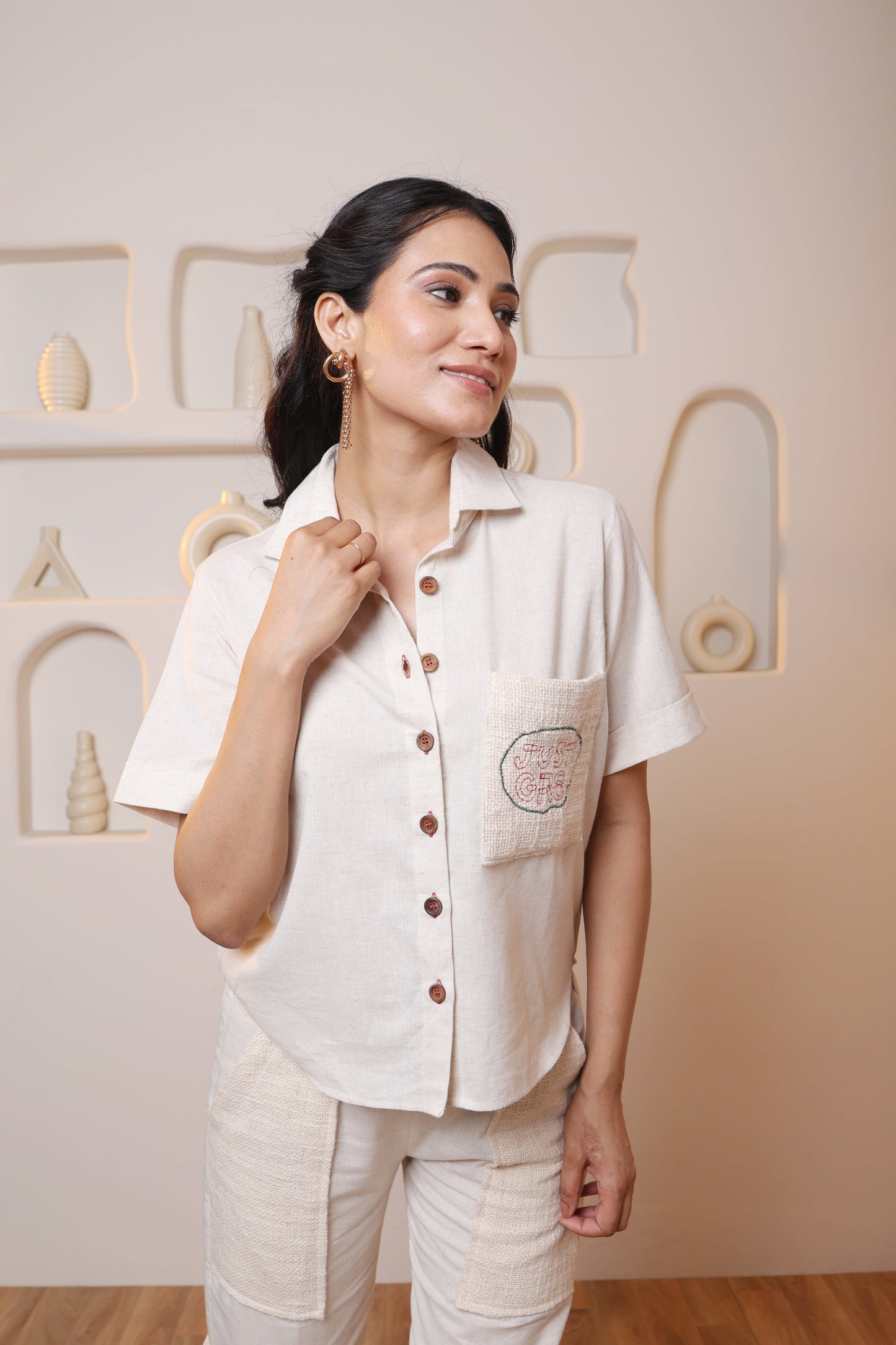 Beige Chic Front Button Athleisure Co-ord Set
