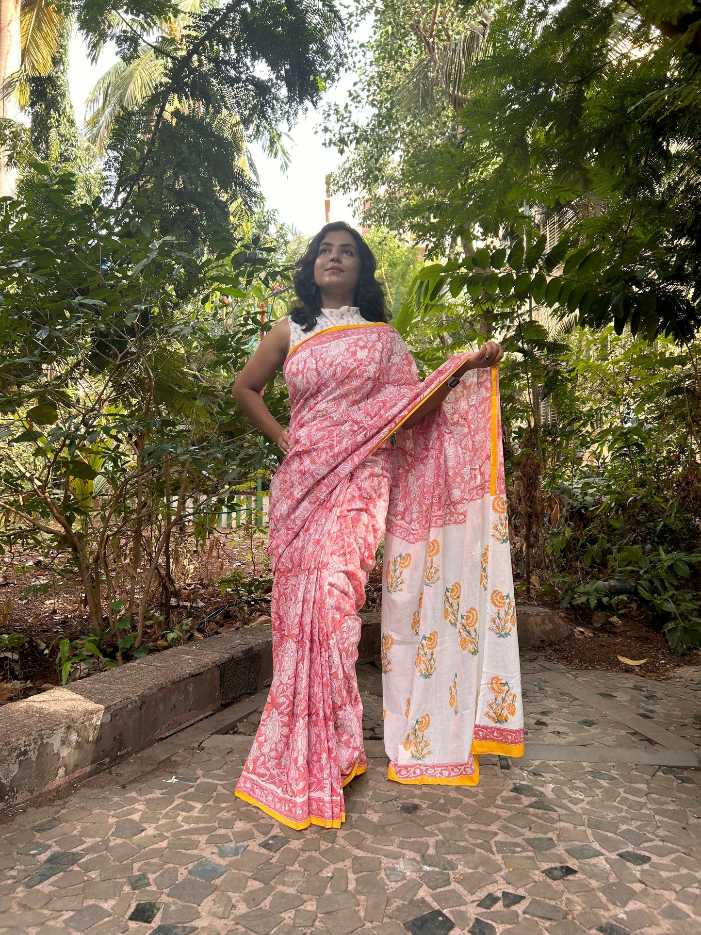 Peach Blush Mul Cotton Ready To Wear Pocket Saree