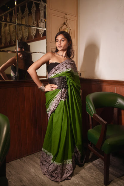 Bob Marley Green Cotton Saree