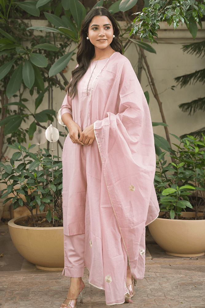 Mauve Chanderi Suit Set