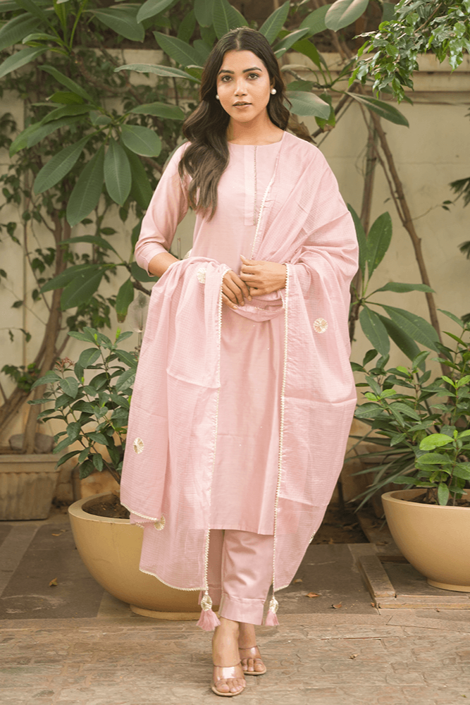 Mauve Chanderi Suit Set