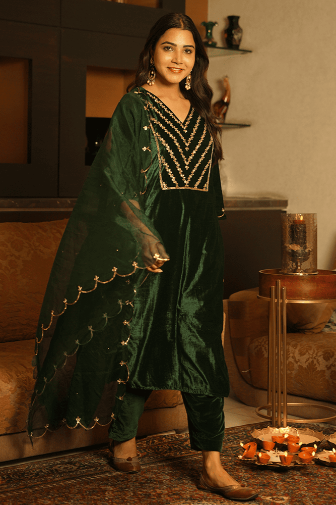 Emerald Green Velvet Suit Set