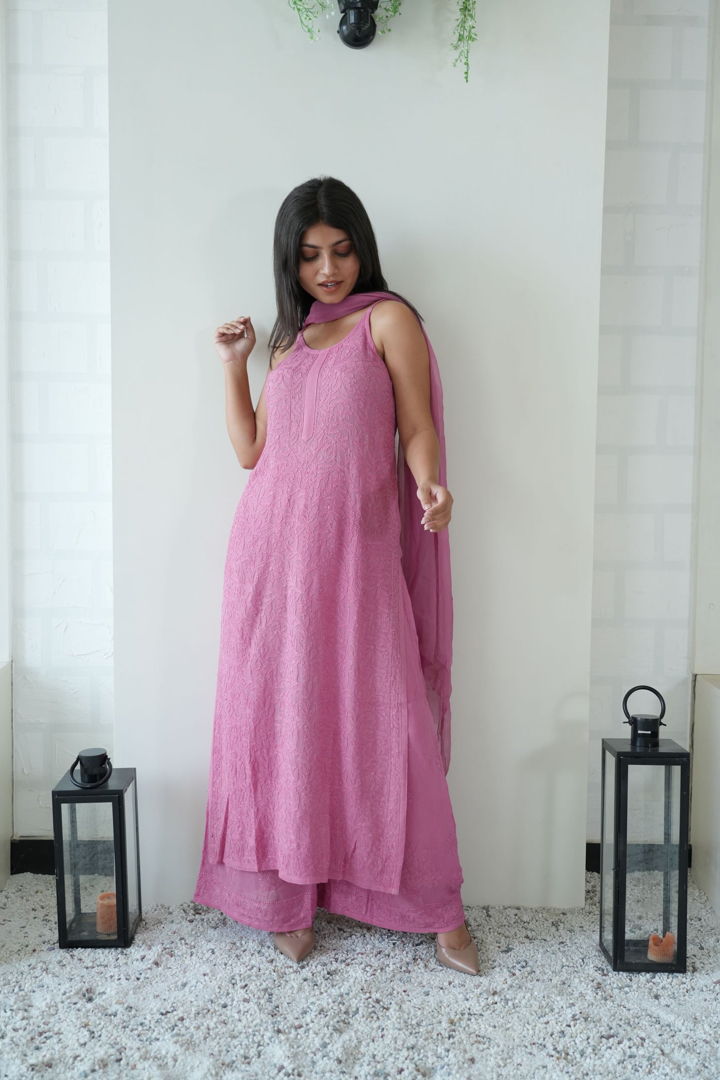 Riva Chikankari Nodle Strap Long Kurti