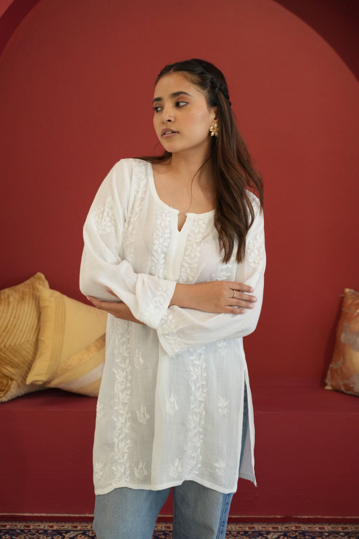 Ira Chikankari Linen Short Kurta