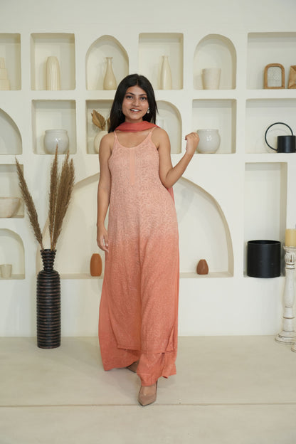 Riva Chikankari Nodle Strap Long Kurti