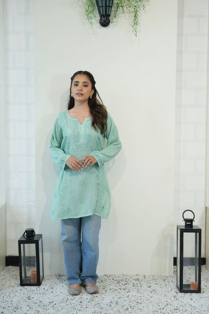 Ira Chikankari Linen Short Kurta