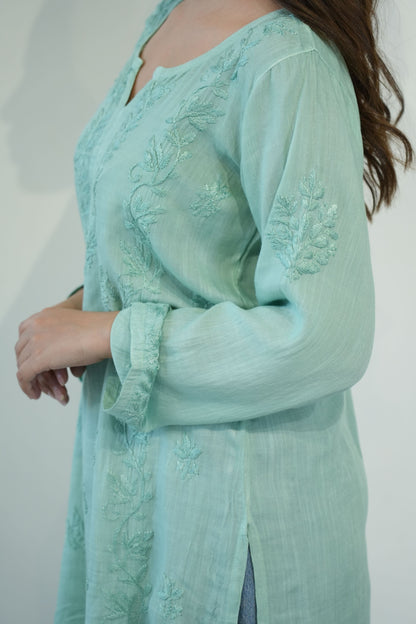 Ira Chikankari Linen Short Kurta