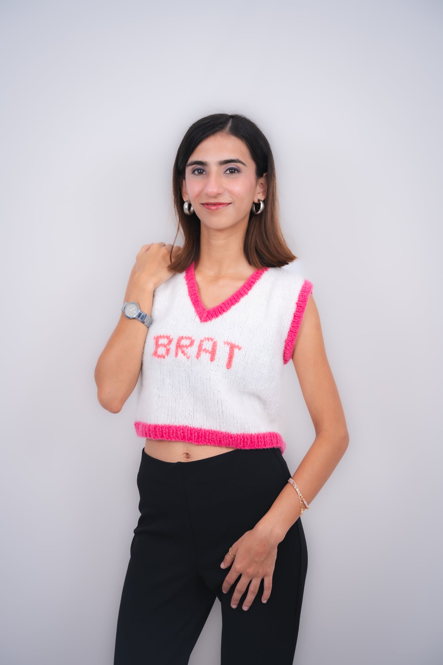 Brat Pink And White Knitted Vest