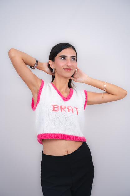 Brat Pink And White Knitted Vest