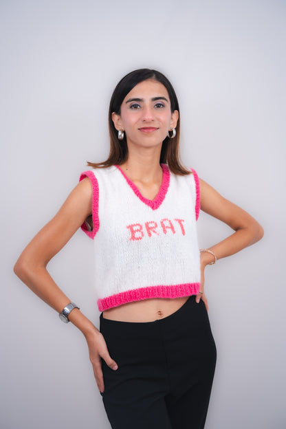 Brat Pink And White Knitted Vest