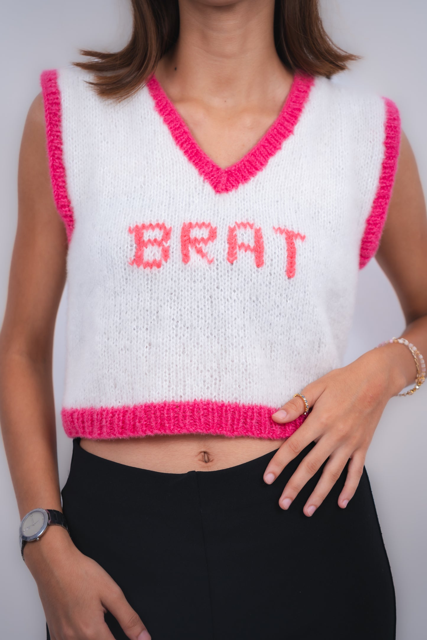 Brat Pink And White Knitted Vest