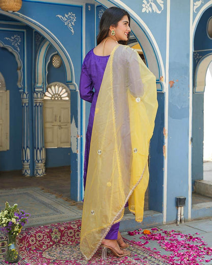 Purple Chanderi Suit Set With Gotta Work