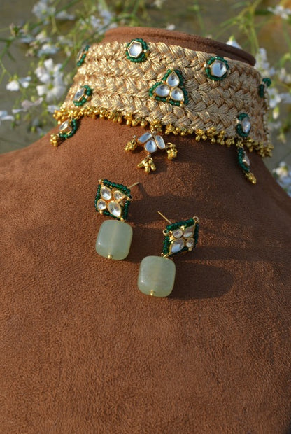 Reshami Polki Choker/Bracelet Set Green