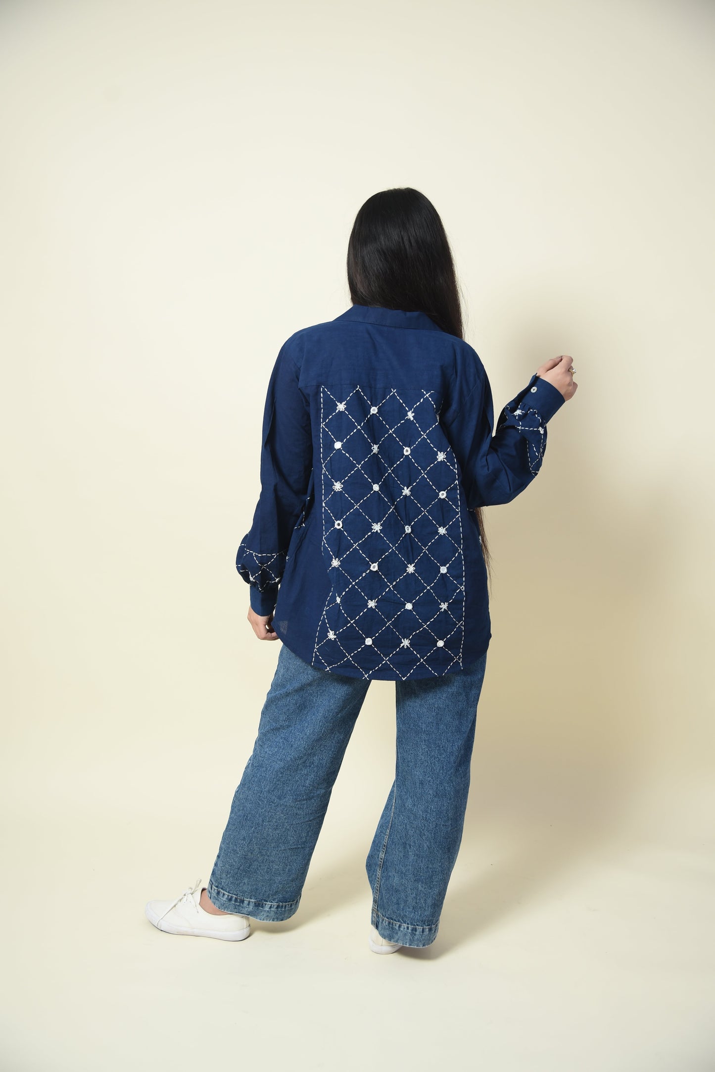 Indigo Madhubala Embroidered Cotton Shirt