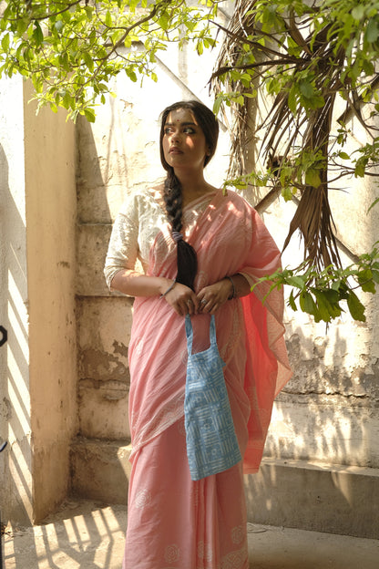 Peach Rose Handblocked Saree