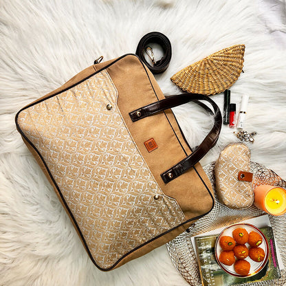 Beige Banarasi 14 Inches Laptop Bag