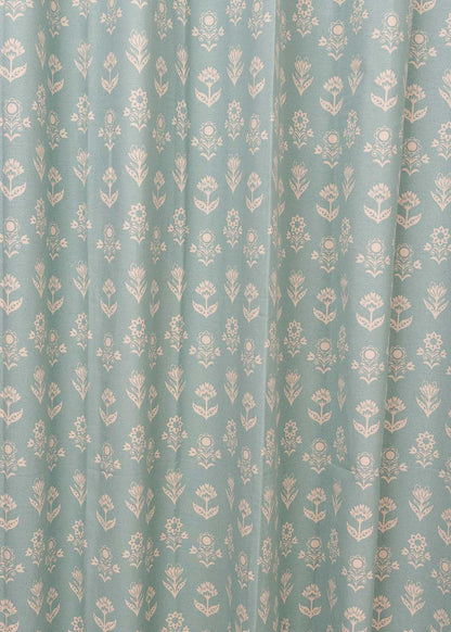 Room Darkening - Dahlia Cotton Floral Blue Curtain