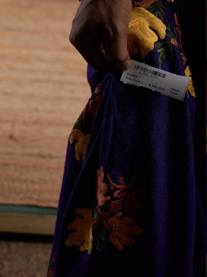 Deep Purple Aari Embroidered Kashmiri Kaftan - Long