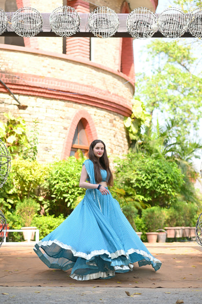 Blue Lehriya Chiffon Lehenga