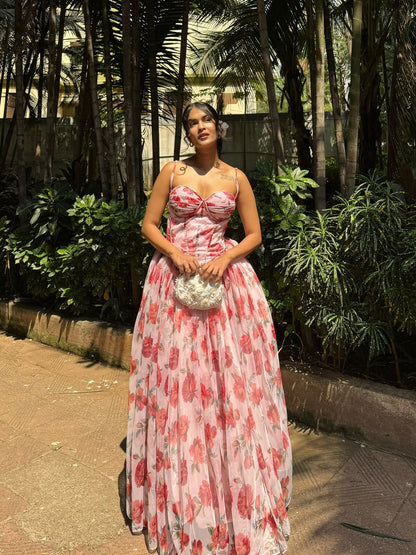 Floral Pink Padded Corset Gown