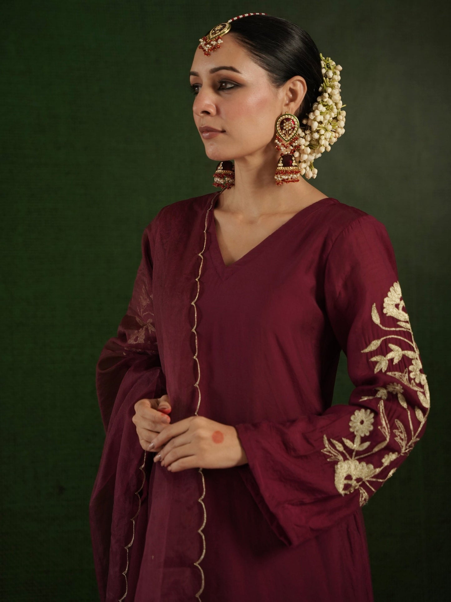 Chaand Maroon Chanderi Heavy Embroidered Suit Set