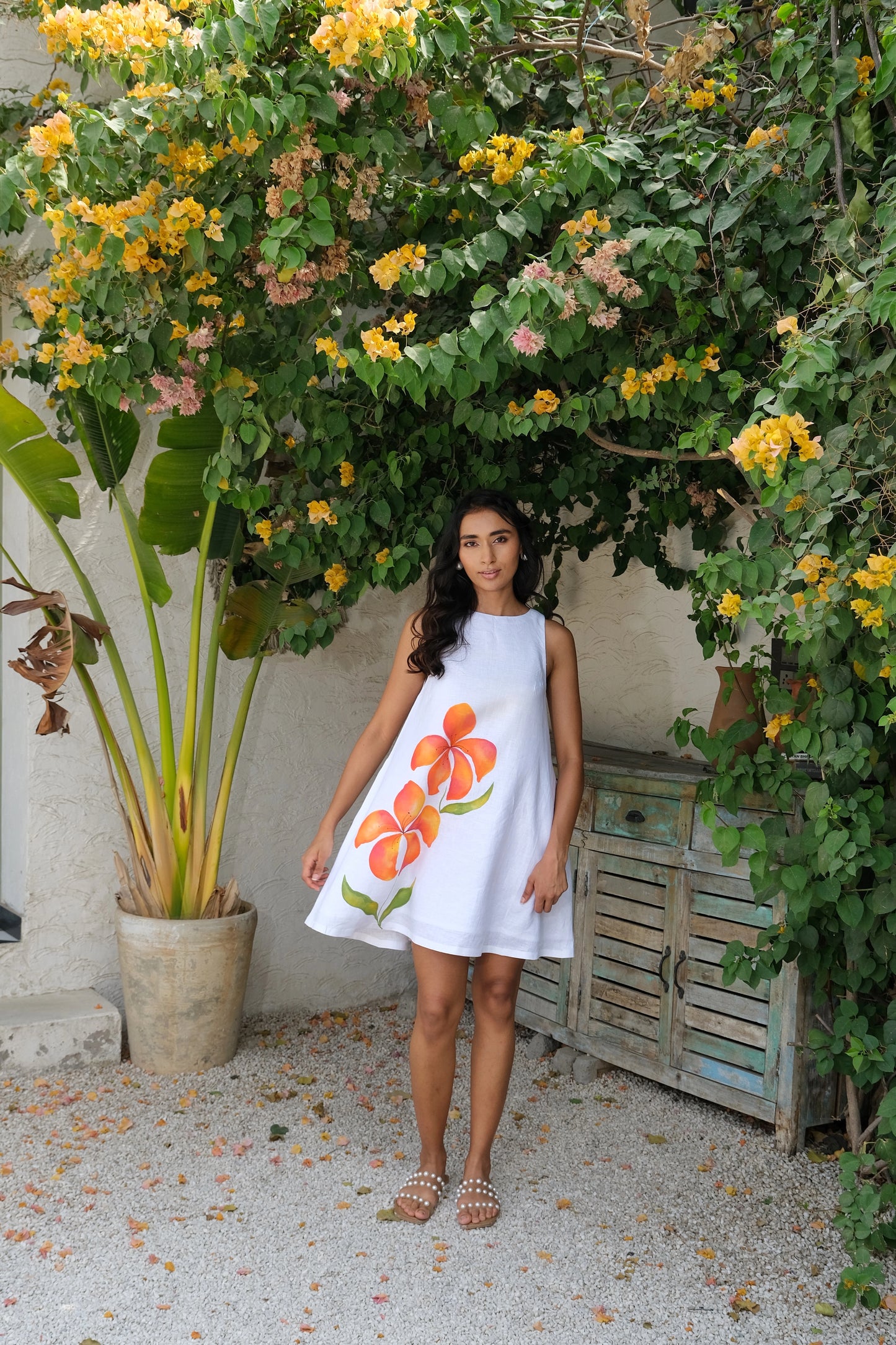 Sunset Lily Hand-painted Linen Dress