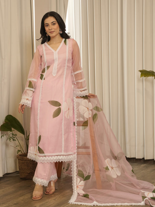 Handpainted Phool Organza Suit Set