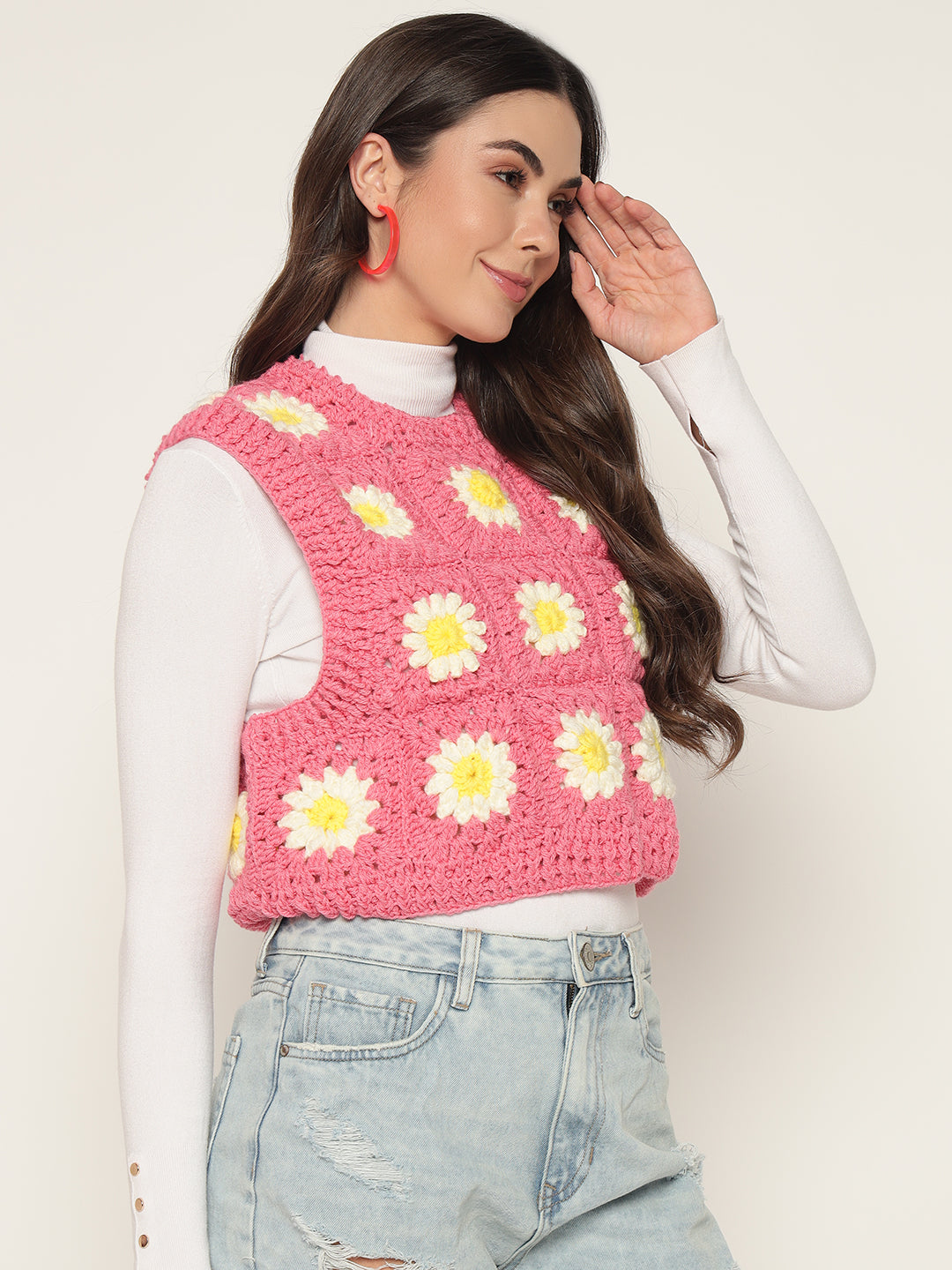 Bubblegum Cropped Daisy Vest