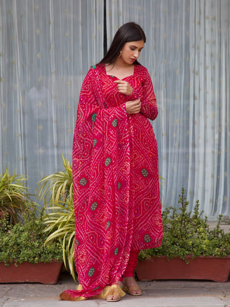 Kia Bandhani Chiffon Kurta Set