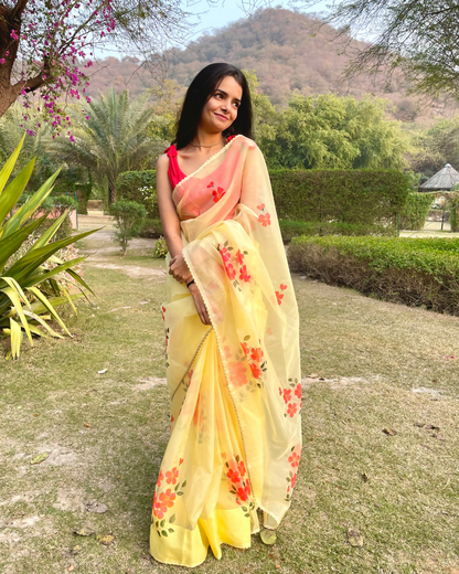 butter yellow 'sunheri' hand-painted saree (6)