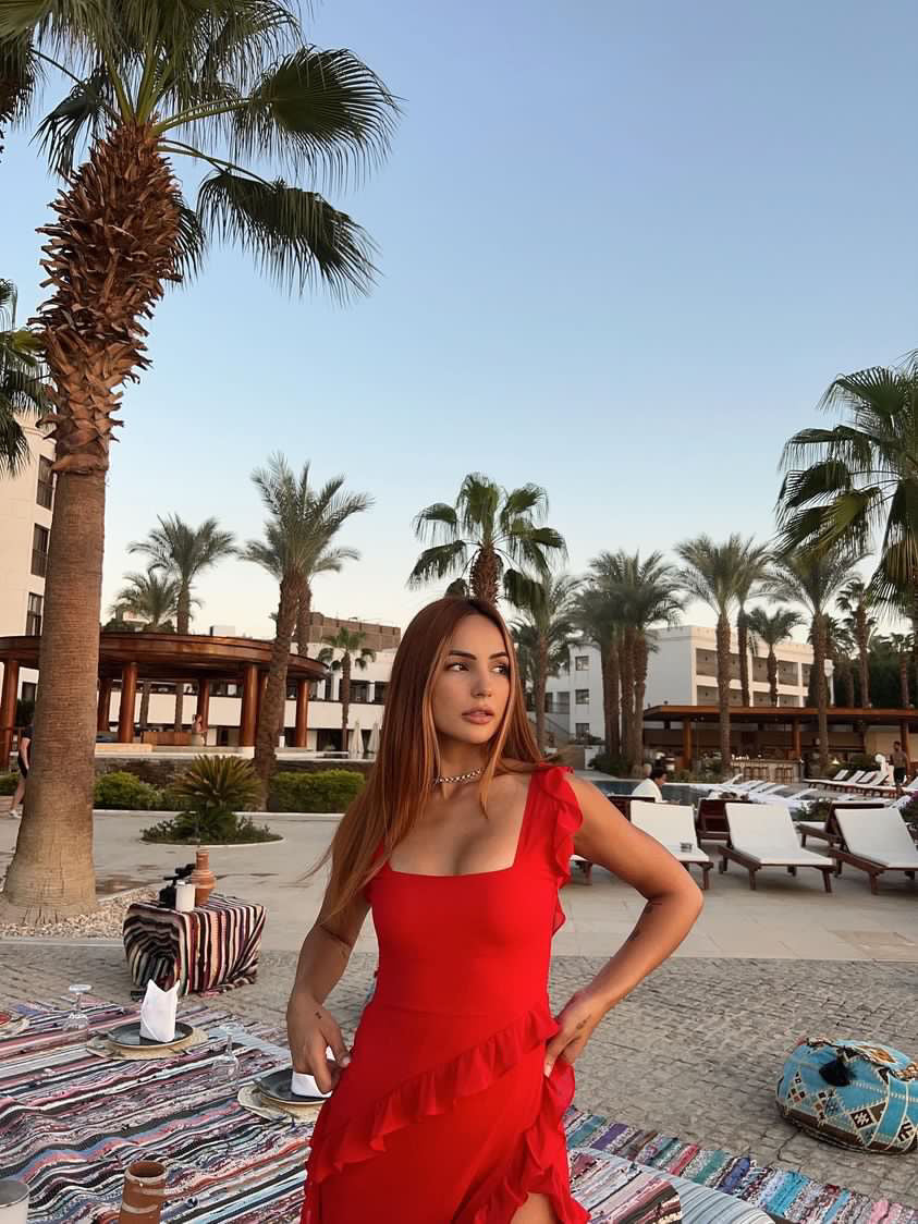 Ruffle Red Side Slit Dress